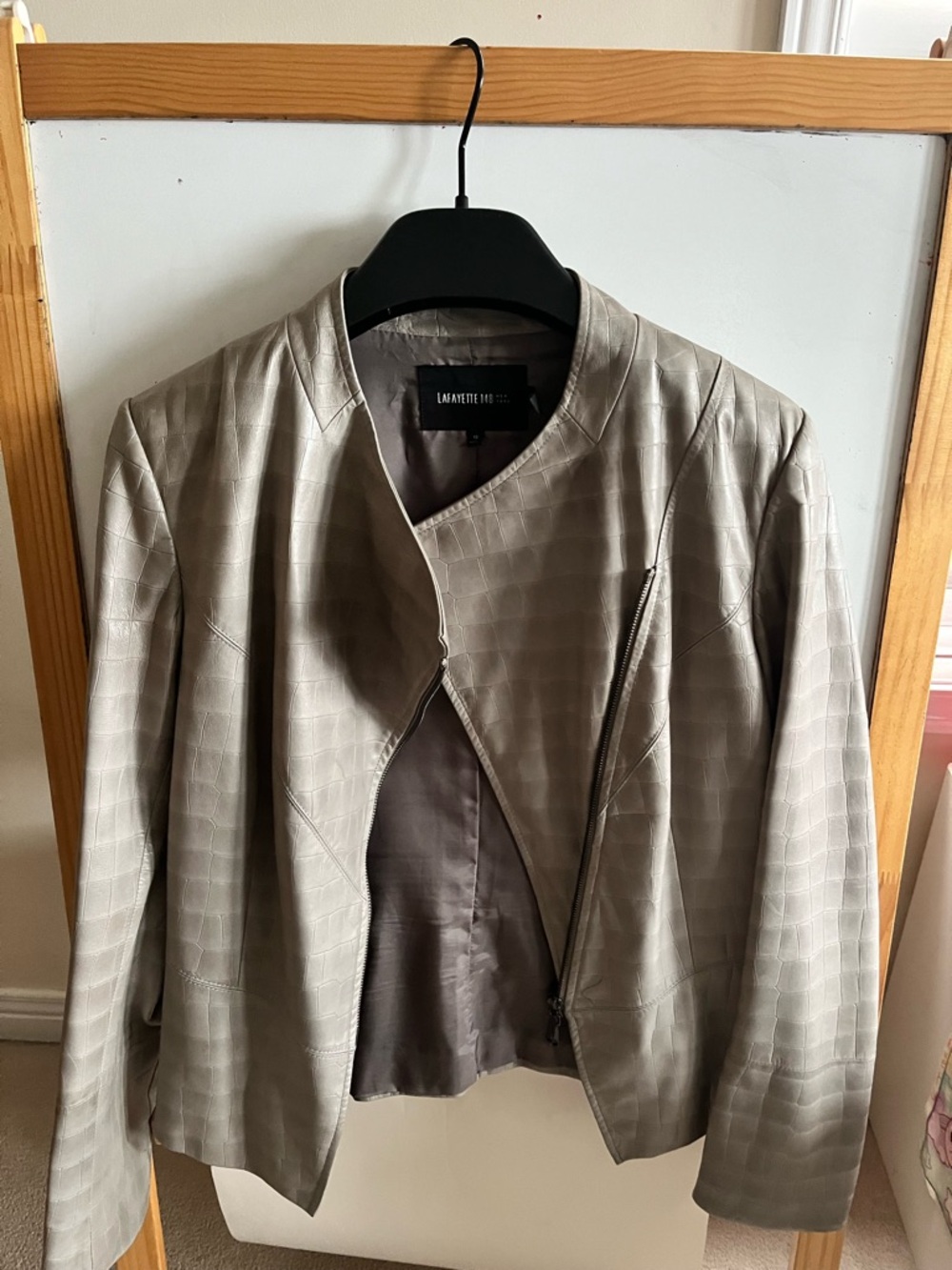 Lafayette 148 New York Light Gray Cropped Faux-Leather Jacket